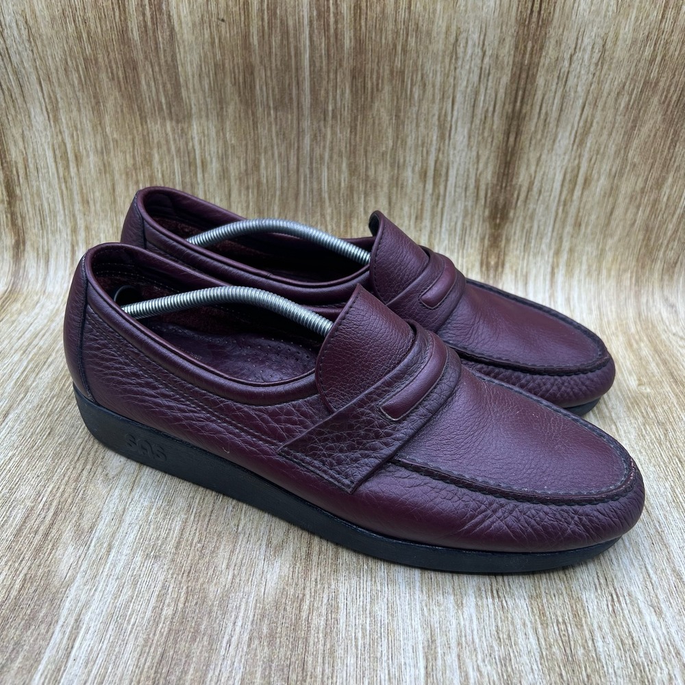 SAS Alamo Penny Loafer Men's Size 13 W Burgundy Leather Handsewn Made in USA